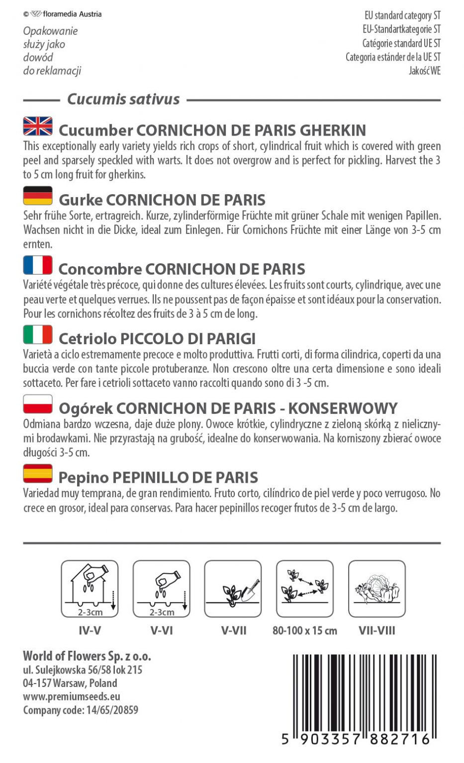 Pepinillo Cornichon de Paris productor de semillas PremiumSeeds