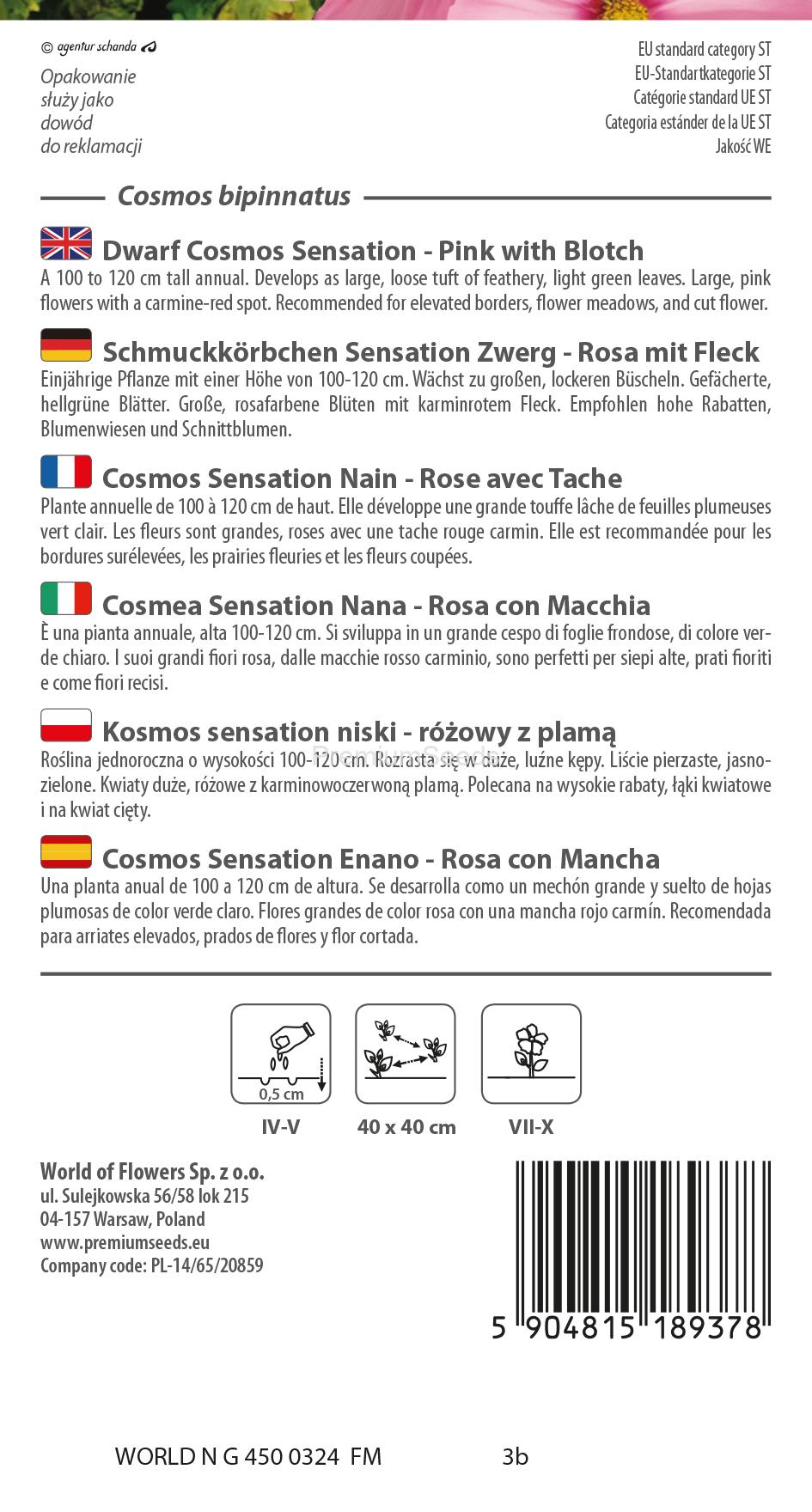 WORLD N G 450 0324.indd Dwarf Cosmos Sensation - Pink with Blotch - seeds