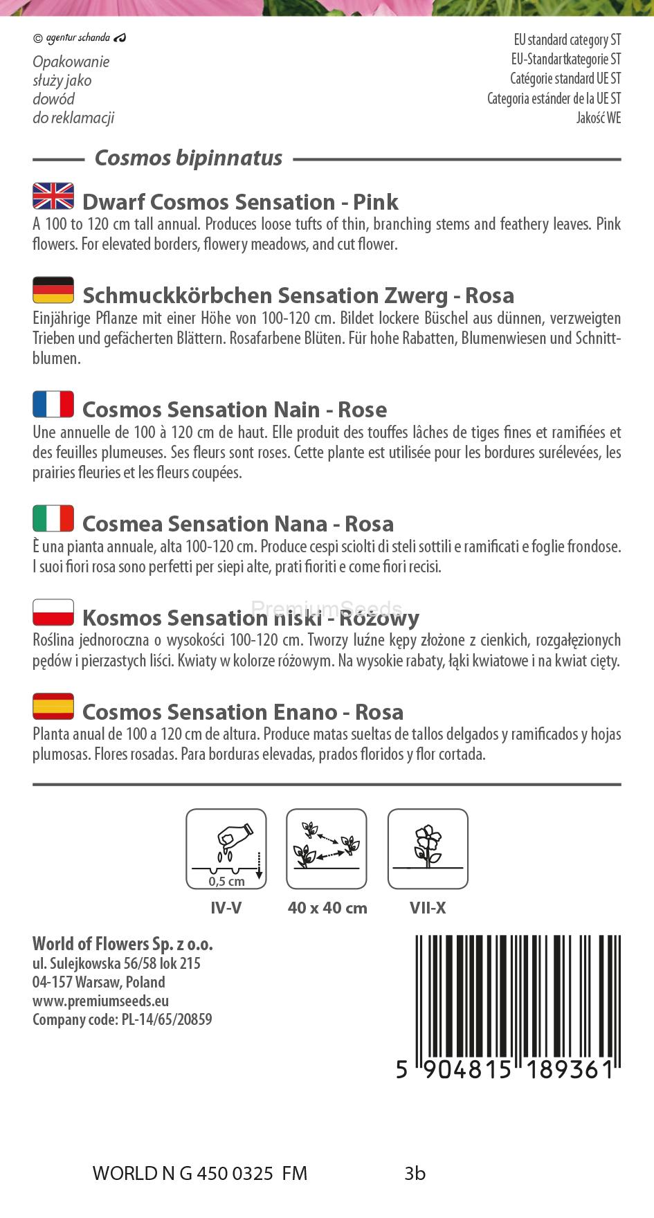 WORLD N G 450 0325.indd Dwarf Cosmos Sensation - Pink - seeds