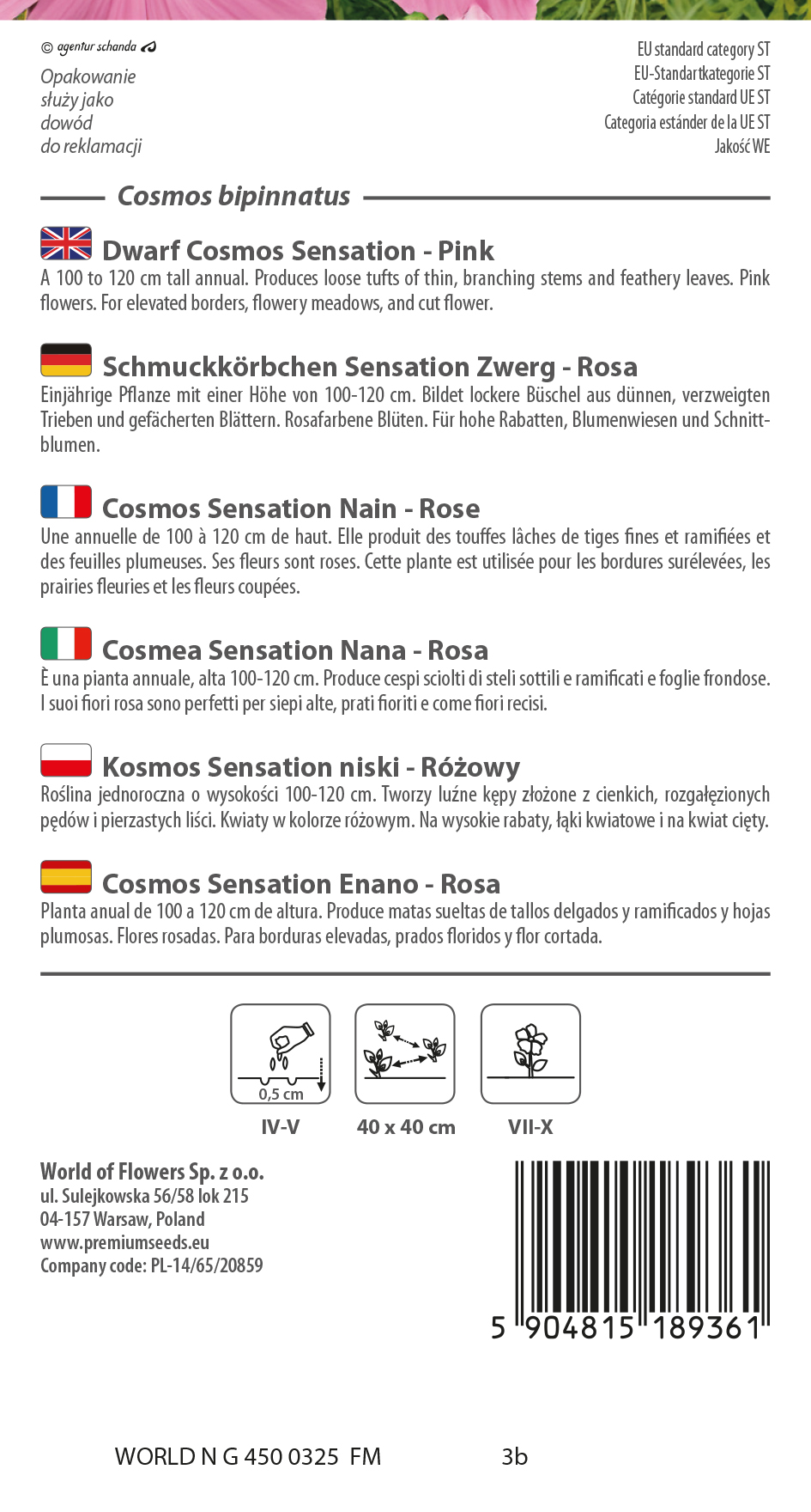 WORLD N G 450 0325.indd Dwarf Cosmos Sensation - Pink - seeds